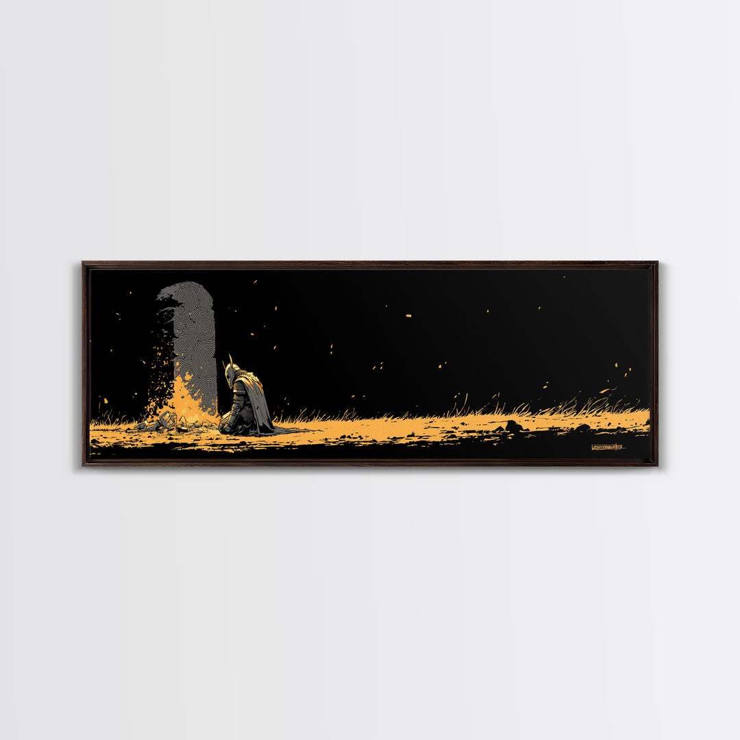 Nordic Warrior Viking Canvas Gold Art Canvas Art, Mythology Wall Hanging for Dad’s Office framed in authentic wood frame