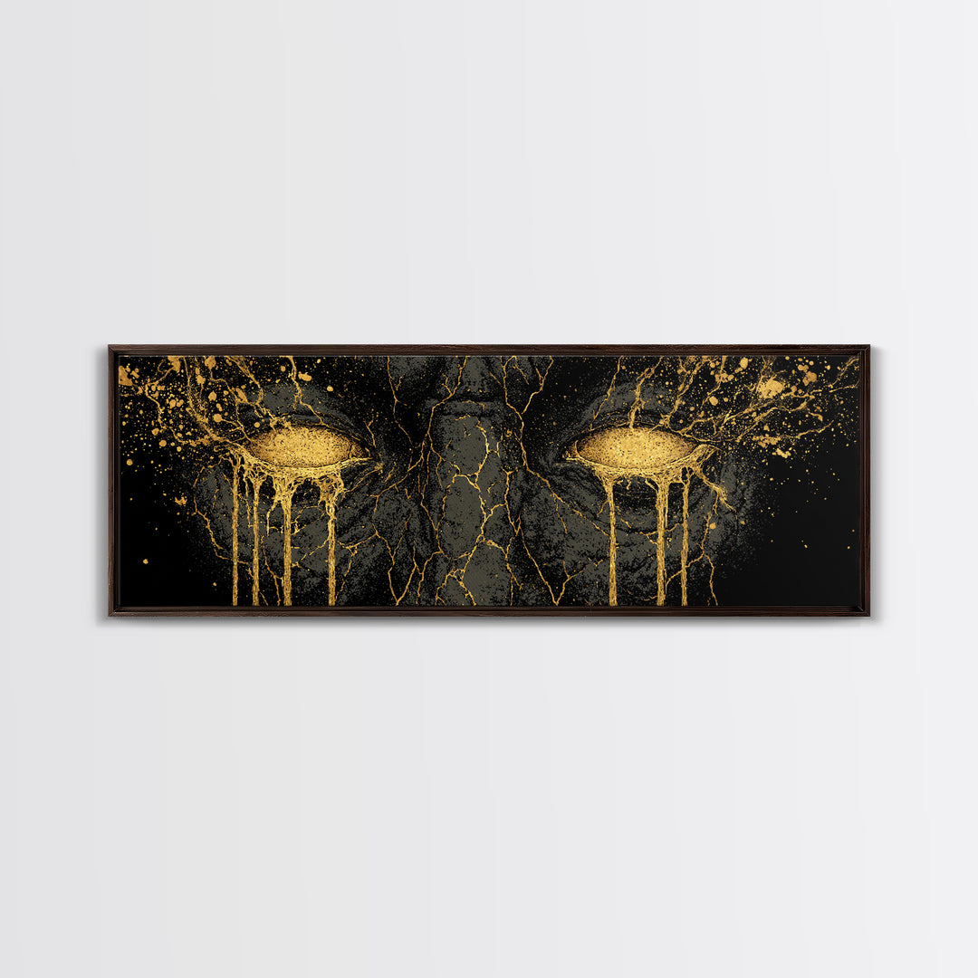 Canvas Gold Art of Ymir Norse Mythology, Nordic Canvas Art with Real Wood Frame, Viking Wall Decor Gift for Dad or Husband