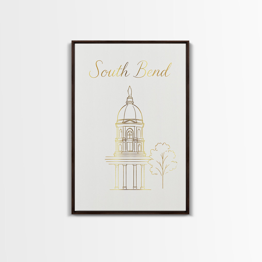 South Bend Travel Poster, Framed Canvas Print, Clean Sketch Wall Art, South Bend City Art, Vintage City Art, Vintage Travel Art