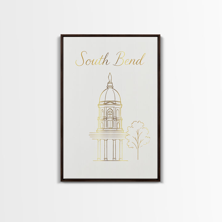 South Bend Travel Poster, Framed Canvas Print, Clean Sketch Wall Art, South Bend City Art, Vintage City Art, Vintage Travel Art