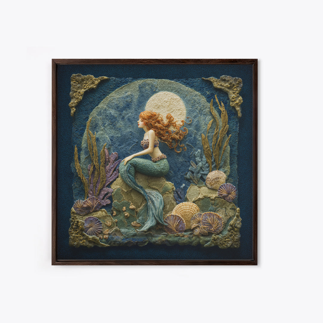 Mermaid Siren on Rocks Canvas Print, Mythological Art, Artwork, Living Room Decor, Oil Painting, Legend, Gallery Wall Art, MYT-1x1-15
