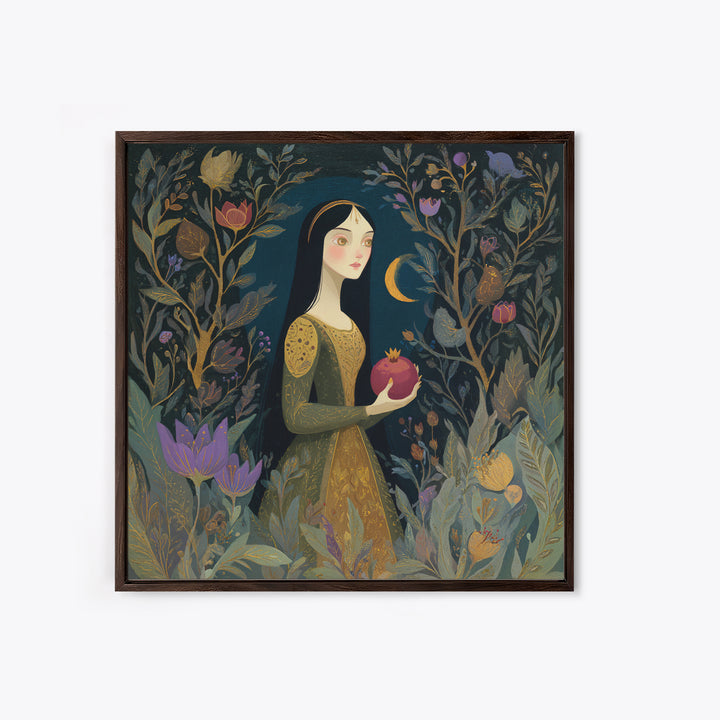 Persephone Holding Pomegranate Canvas Print, Mythological Art, Printable Art, Living Room Decor, Watercolor Art, Legend, MYT-1x1-31