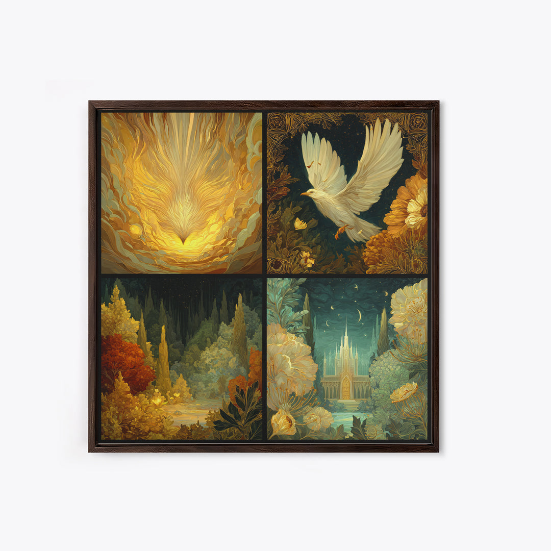Icarus Falling Through Golden Sky and Feathers Canvas Print, Mythological Art, Living Room Decor, Watercolor Art, Legend, MYT-1x1-4