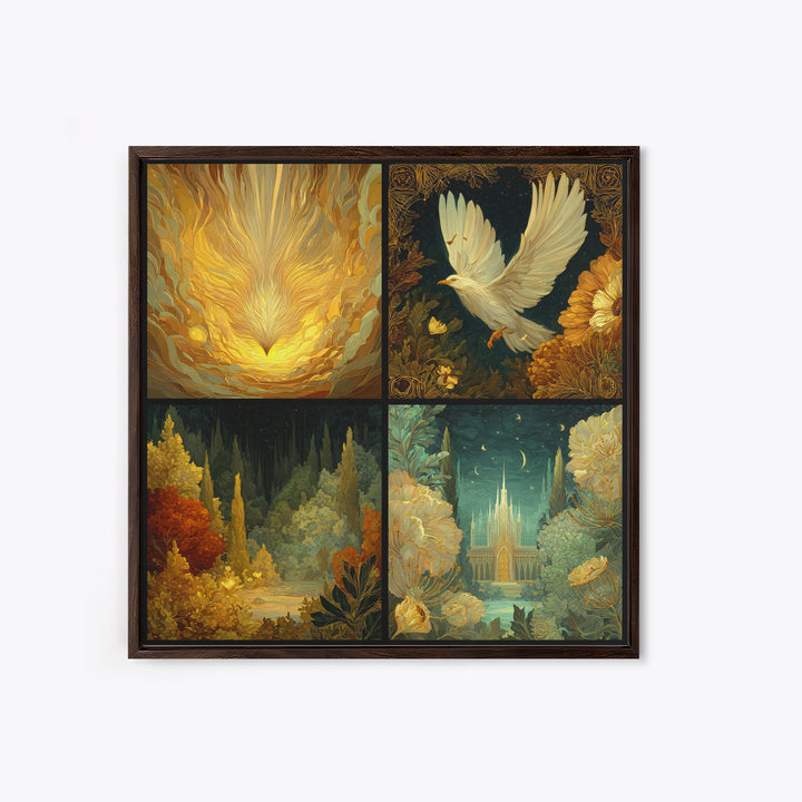 Icarus Falling Through Golden Sky and Feathers Canvas Print, Mythological Art, Living Room Decor, Watercolor Art, Legend, MYT-1x1-4