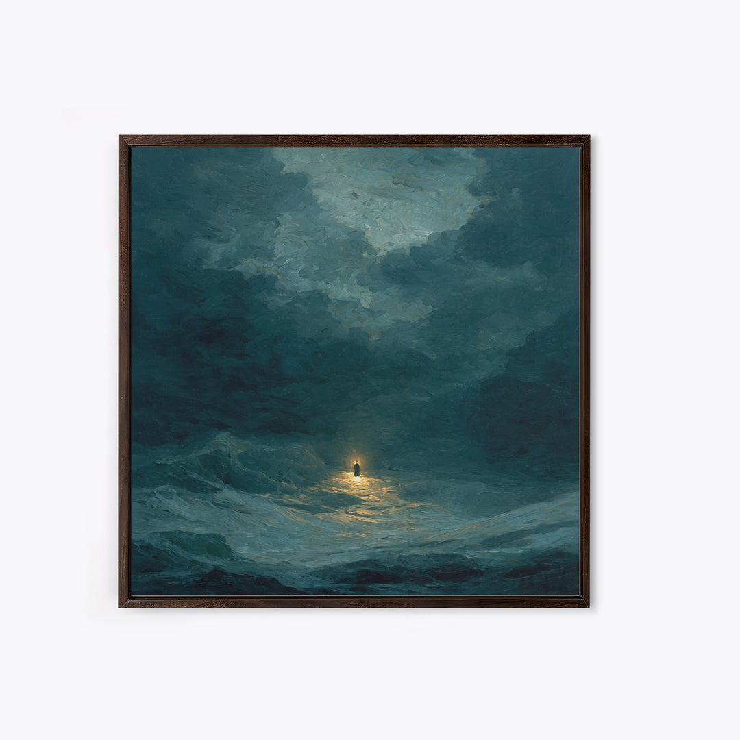 Poseidon Figure Rising from Stormy Ocean Framed Canvas Print, Mythological Art, Canvas Painting, Living Room Decor, MYT-1x1-51