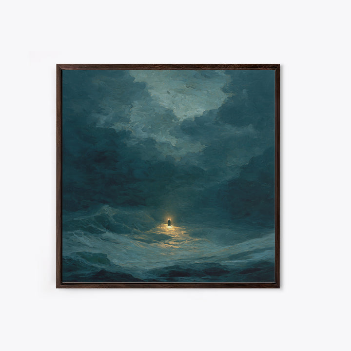 Poseidon Figure Rising from Stormy Ocean Framed Canvas Print, Mythological Art, Canvas Painting, Living Room Decor, MYT-1x1-51