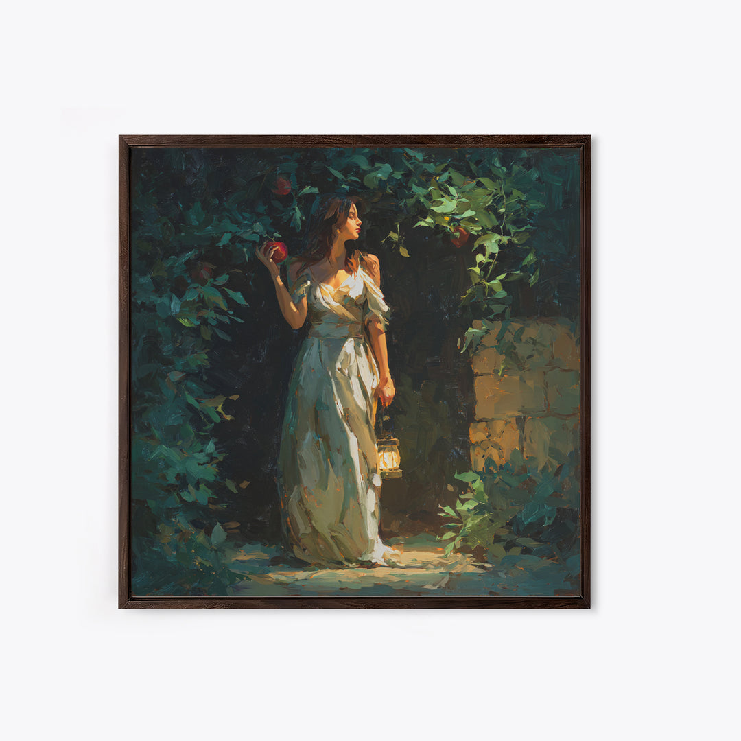 Persephone Holding Pomegranate Framed Canvas Print, Mythological Art, Wall Art Prints, Living Room Decor, Oil Painting, Legend, MYT-1x1-7