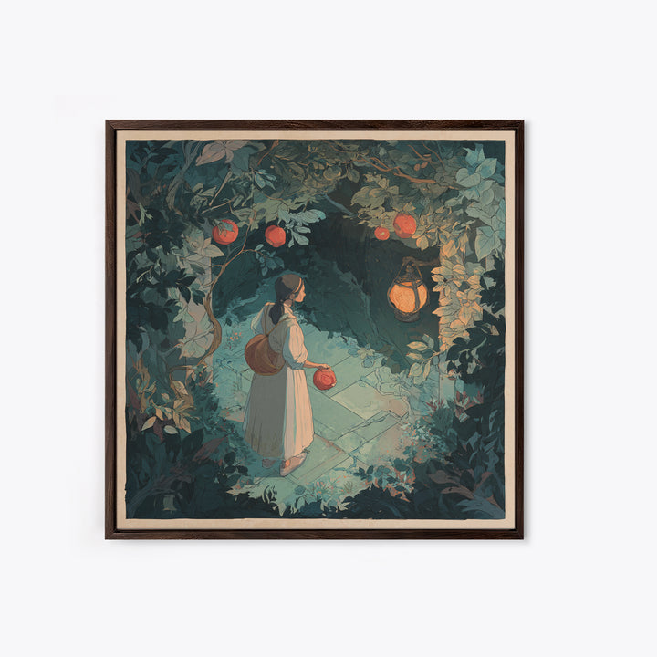 Persephone Holding Pomegranate Framed Canvas Print, Mythological Art, Modern Decor, Living Room Decor, Fine Art, Legend, MYT-1x1-79