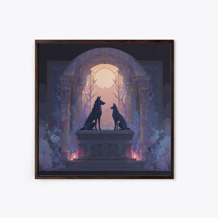 Hades and Cerberus Silhouette Framed Canvas Print, Mythological Art, Neutral Decor, Living Room Decor, Fine Art, Legend, MYT-1x1-80
