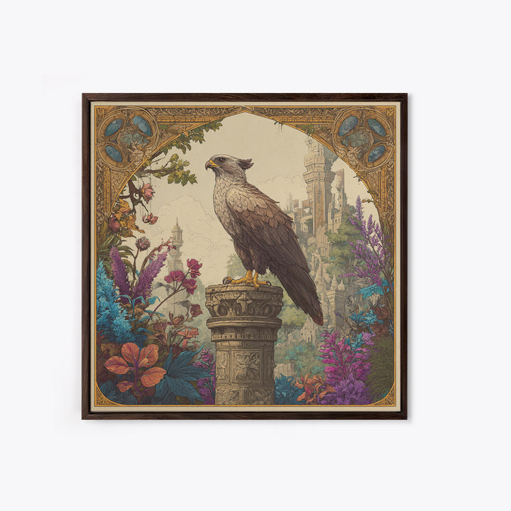Griffin Perched on Ancient Stone Column Canvas Print, Mythological Art, Neutral Decor, Living Room Decor, Fine Art, Legend, MYT-1x1-86