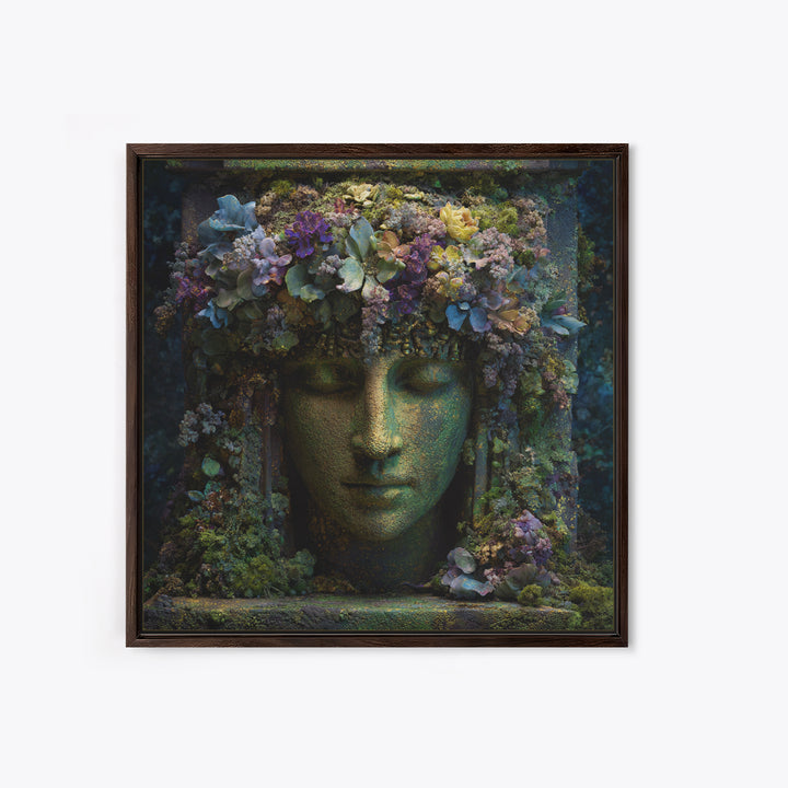 Ancient Goddess Statue Covered Framed Canvas Print, Mythological Art, Wall Decor, Living Room Decor, Fine Art, Legend, MYT-1x1-96