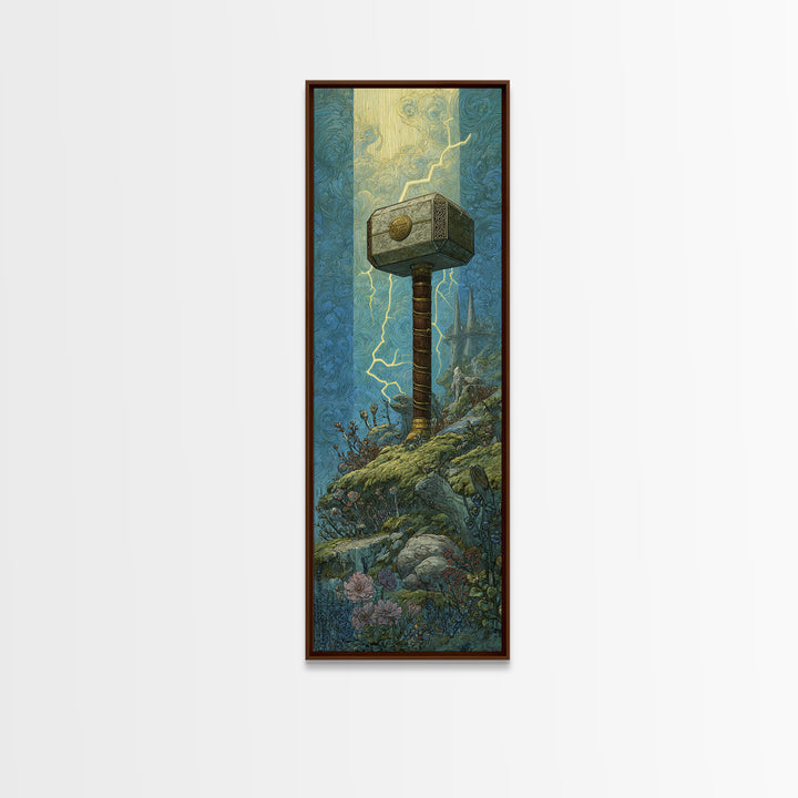 Thor Hammer and Lightning Still Life Canvas Print, Mythological Art, Bedroom Wall Art, Living Room Decor, Fine Art, Legend, MYT-1x3-22