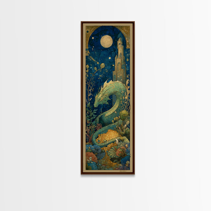 Dragon Guarding a Hoard of Ancient Gold Canvas Print, Mythological Art, Art Print, Living Room Decor, Fine Art, Legend, MYT-1x3-56