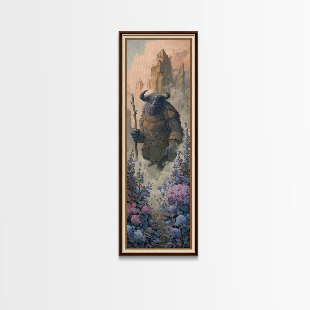 Minotaur in Labyrinth of Warm Stone Canvas Print, Mythological Art, Luxury Decor, Living Room Decor, Fine Art, Legend, MYT-1x3-77