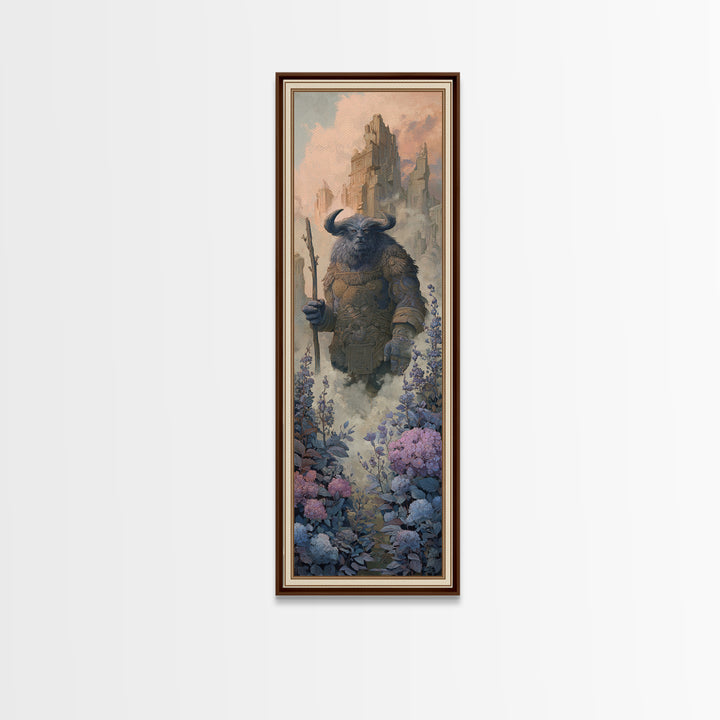 Minotaur in Labyrinth of Warm Stone Canvas Print, Mythological Art, Luxury Decor, Living Room Decor, Fine Art, Legend, MYT-1x3-77