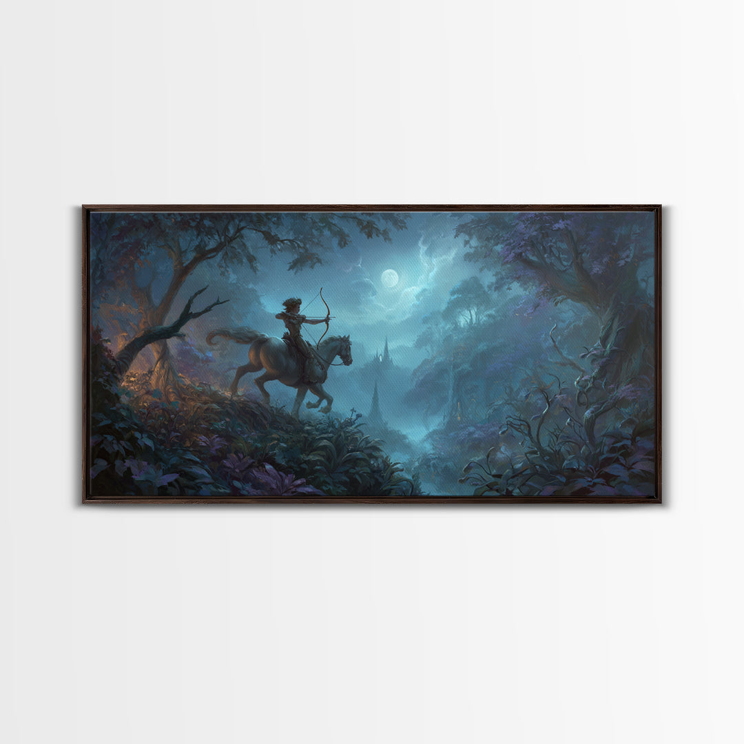 Centaur Archer in Misty Forest Framed Canvas Print, Mythological Art, Luxury Decor, Living Room Decor, Fine Art, Legend, MYT-2x1-12