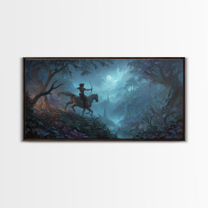 Centaur Archer in Misty Forest Framed Canvas Print, Mythological Art, Luxury Decor, Living Room Decor, Fine Art, Legend, MYT-2x1-12