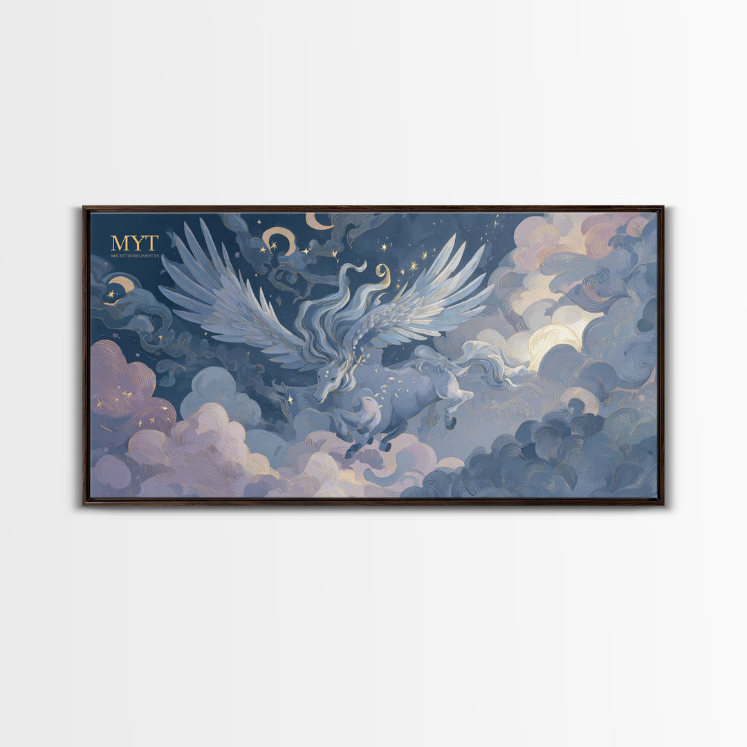 Pegasus Flying Above Cloud Kingdom Canvas Print, Mythological Art, Contemporary Art, Living Room Decor, Fine Art, Legend, MYT-2x1-17