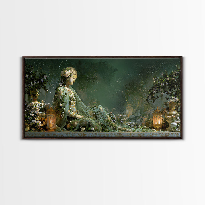 Ancient Goddess Statue Covered Canvas Print, Mythological Art, Textured Painting, Living Room Decor, Fine Art, Legend, MYT-2x1-44