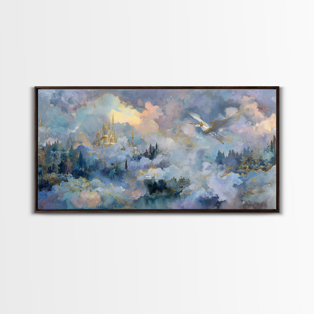 Pegasus Flying Above Cloud Kingdom Canvas Print, Mythological Art, Wall Art Prints, Living Room Decor, Fine Art, Legend, MYT-2x1-89