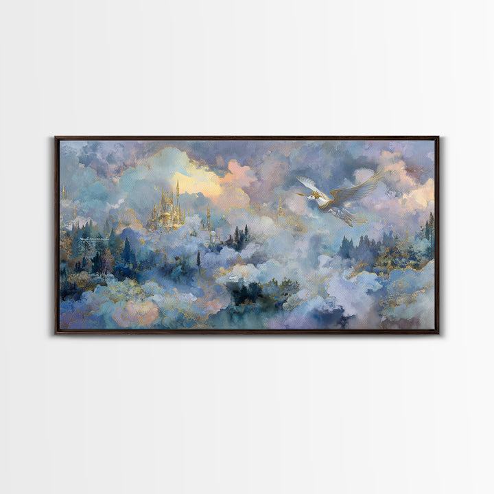 Pegasus Flying Above Cloud Kingdom Canvas Print, Mythological Art, Wall Art Prints, Living Room Decor, Fine Art, Legend, MYT-2x1-89