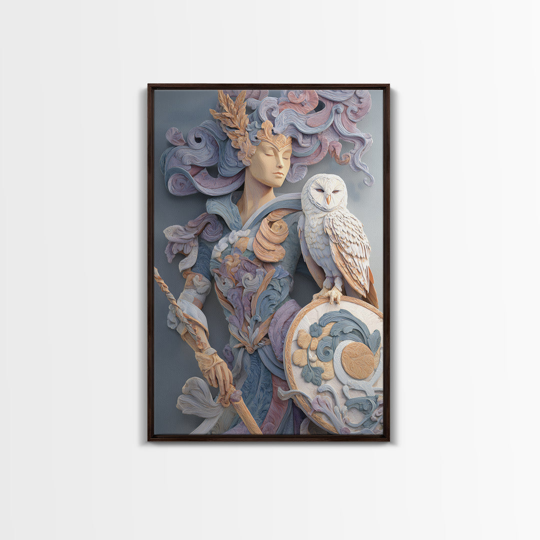 Athena Warrior Woman Framed Canvas Print, Mythological Art, Contemporary Art, Living Room Decor, Oil Painting, Legend, MYT-2x3-34