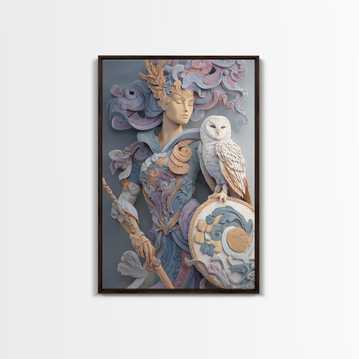 Athena Warrior Woman Framed Canvas Print, Mythological Art, Contemporary Art, Living Room Decor, Oil Painting, Legend, MYT-2x3-34