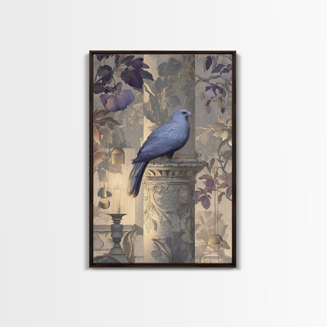 Griffin Perched on Ancient Stone Column Framed Canvas Print, Mythological Art, Textured Painting, Living Room Decor, Legend, MYT-2x3-46