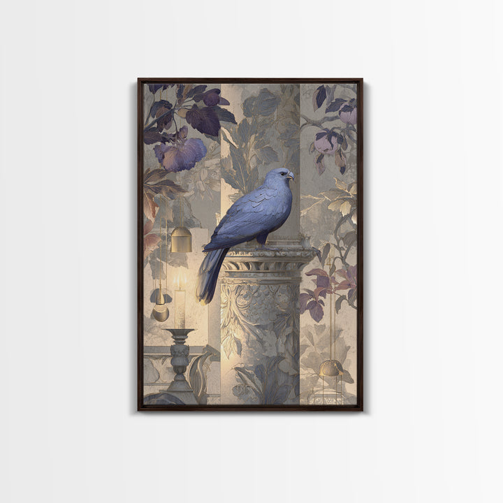 Griffin Perched on Ancient Stone Column Framed Canvas Print, Mythological Art, Textured Painting, Living Room Decor, Legend, MYT-2x3-46