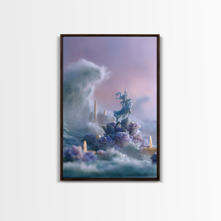 Poseidon Figure Rising from Stormy Ocean Framed Canvas Print, Mythological Art, Art, Living Room Decor, Oil Painting, Legend, MYT-2x3-59