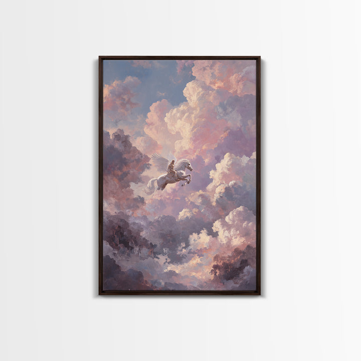 Pegasus Flying Above Cloud Kingdom Canvas Print, Mythological Art, Artwork, Living Room Decor, Legend, Gallery Wall Art, MYT-2x3-77