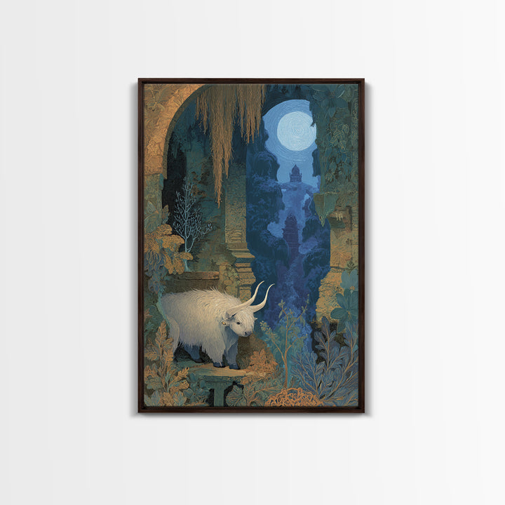 Minotaur in Labyrinth of Warm Stone Framed Canvas Print, Mythological Art, Digital Wall Art, Living Room Decor, Legend, MYT-2x3-97