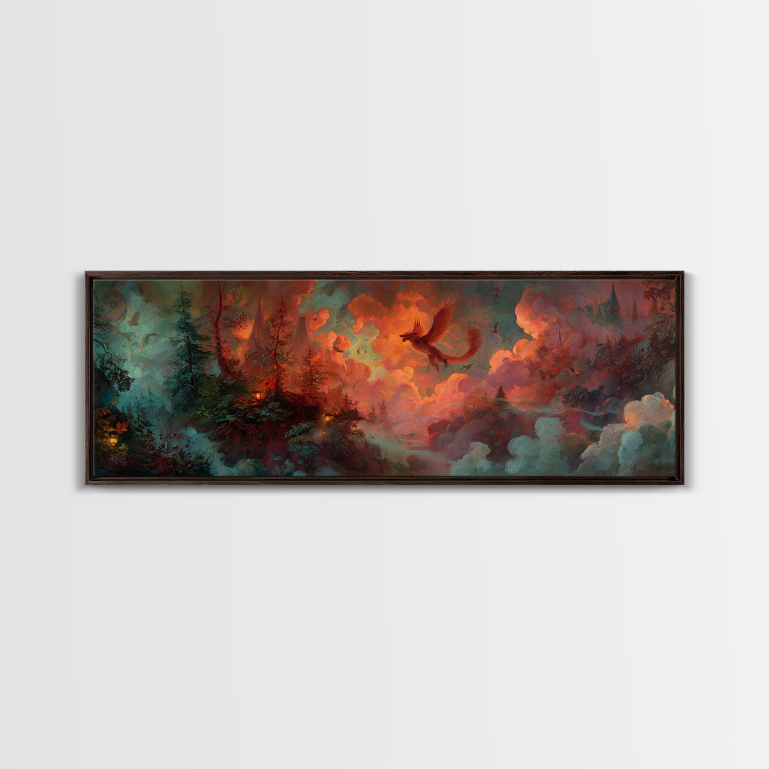 Phoenix Rising from Ashes Canvas Print, Mythological Art, Portrait, Living Room Decor, Oil Painting, Legend, Canvas Painting, MYT-3x1-29