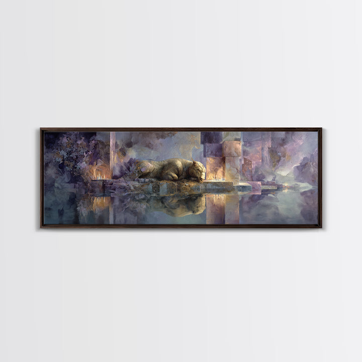 Minotaur in Labyrinth of Warm Stone Canvas Print, Mythological Art, Gothic Home Decor, Living Room Decor, Fine Art, Legend, MYT-3x1-33