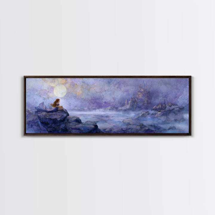 Mermaid Siren on Rocks Framed Canvas Print, Mythological Art, Contemporary Art, Living Room Decor, Legend, Digital Wall Art, MYT-3x1-55