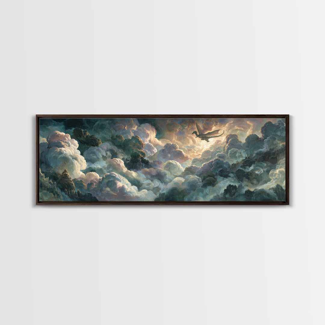 Pegasus Flying Above Cloud Kingdom Canvas Print, Mythological Art, Bedroom Wall Art, Living Room Decor, Oil Painting, Legend, MYT-3x1-85