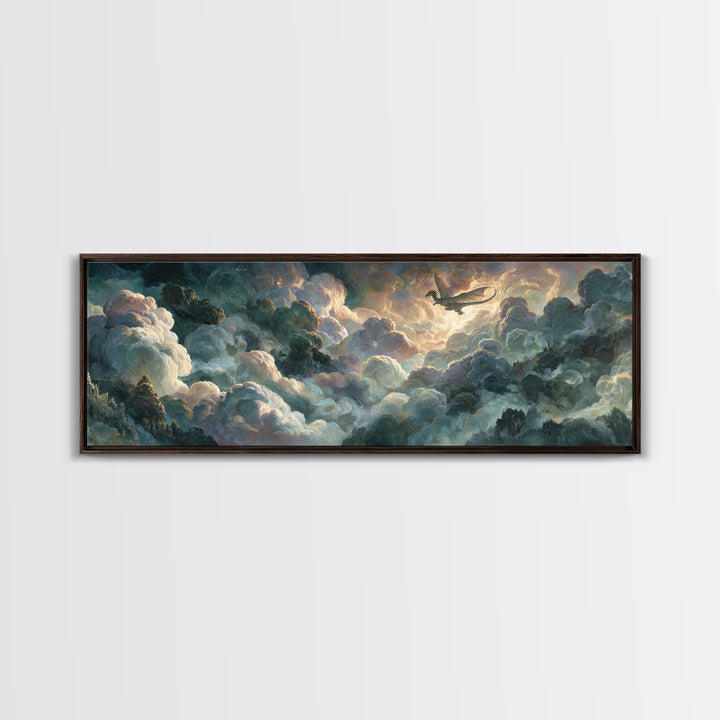 Pegasus Flying Above Cloud Kingdom Canvas Print, Mythological Art, Bedroom Wall Art, Living Room Decor, Oil Painting, Legend, MYT-3x1-85