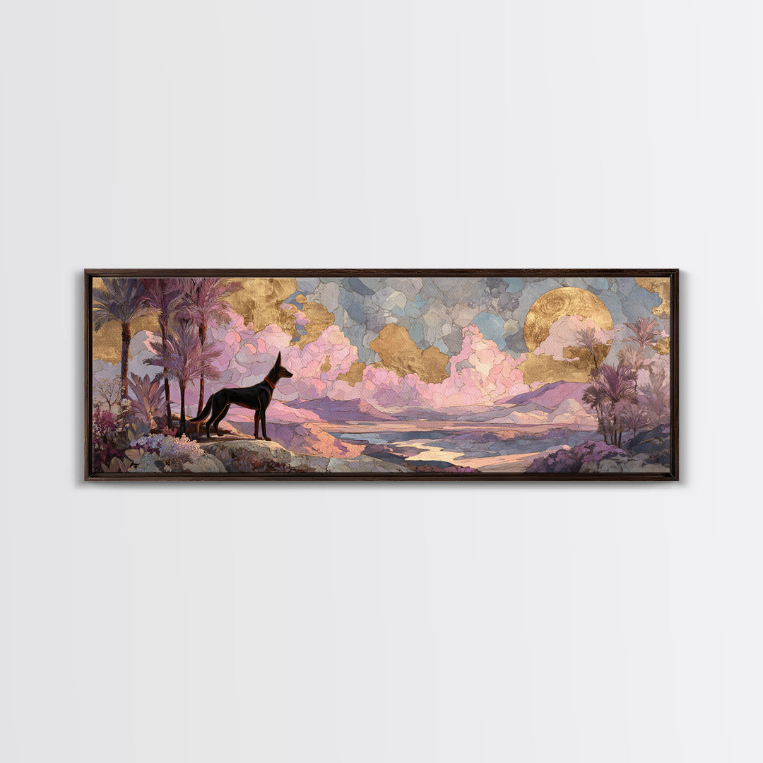 Anubis Profile with Desert Stars Framed Canvas Print, Mythological Art, Living Room Decor, Oil Painting, Legend, MYT-3x1-99