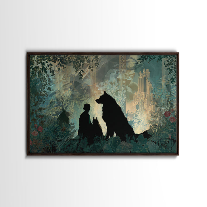 Hades and Cerberus Silhouette Framed Canvas Print, Mythological Art, Living Room Decor, Fine Art, Legend, Home Decor, MYT-3x2-36