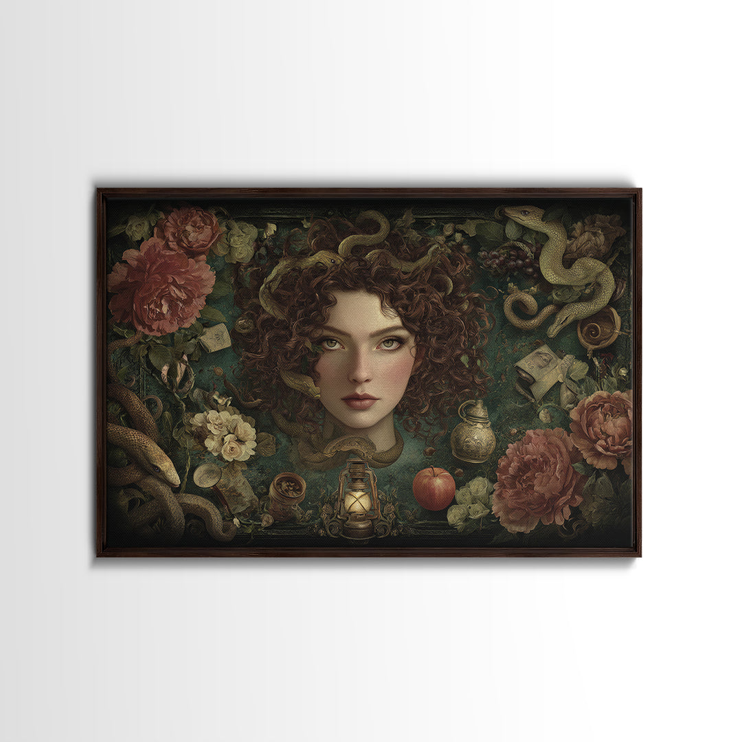 Medusa Portrait with Serpents and Tragic Beauty Canvas Print, Mythological Art, Home Decor, Living Room Decor, Legend, MYT-3x2-77