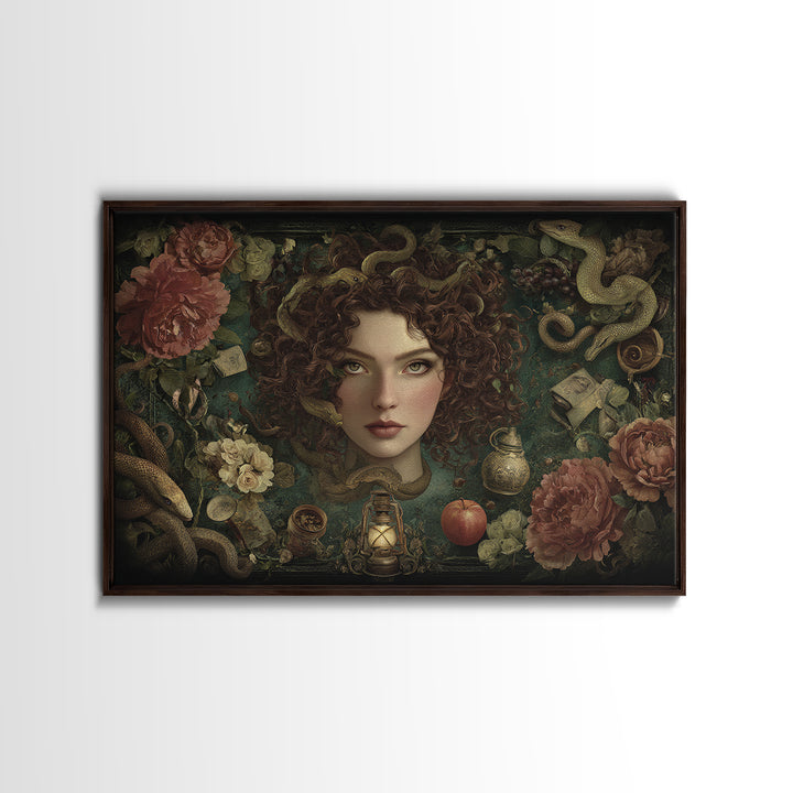 Medusa Portrait with Serpents and Tragic Beauty Canvas Print, Mythological Art, Home Decor, Living Room Decor, Legend, MYT-3x2-77