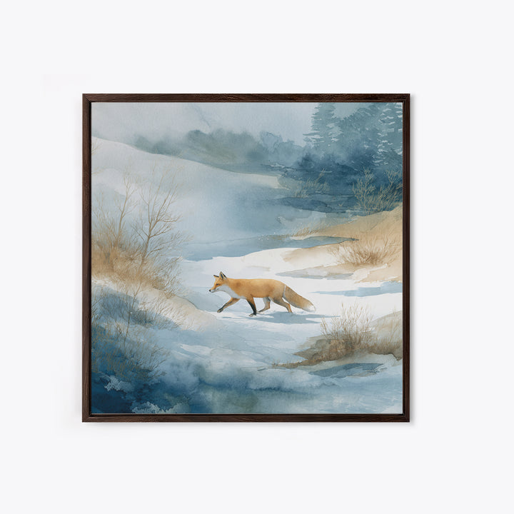 Fox Crossing a Snowy Forest Clearing Canvas Print, Nature Art, Stained Glass Art, Living Room Decor, Fine Art, Nature, NAT-1x1-10