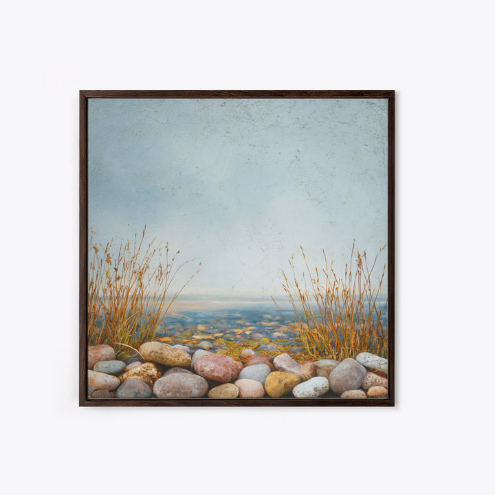 River Stones under Clear Shallow Water Canvas Print, Nature Art, Botanical Art, Living Room Decor, Watercolor Art, Nature, NAT-1x1-13