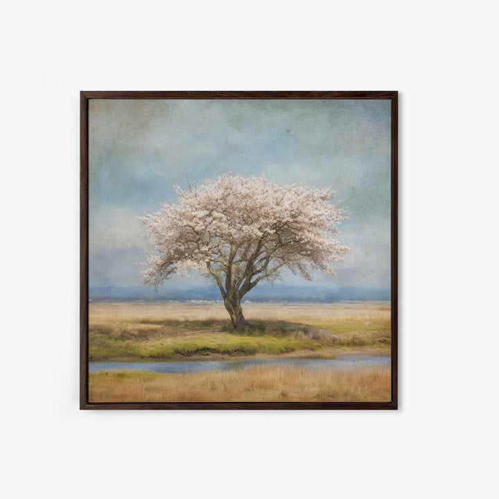 Spring Cherry Blossoms Framed Canvas Print, Nature Art, 3d Wall Art, Living Room Decor, Watercolor Art, Nature, Nature Wall Art, NAT-1x1-16