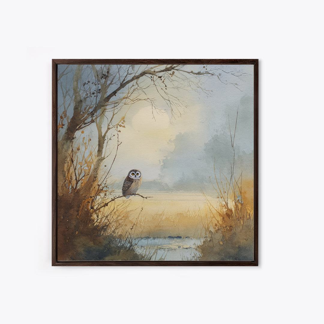 Owl in Moonlit Branches Canvas Print, Nature Art, Living Room Decor, Nature, Ocean Art, Bird Wall Art, Nature Wall Art, NAT-1x1-19