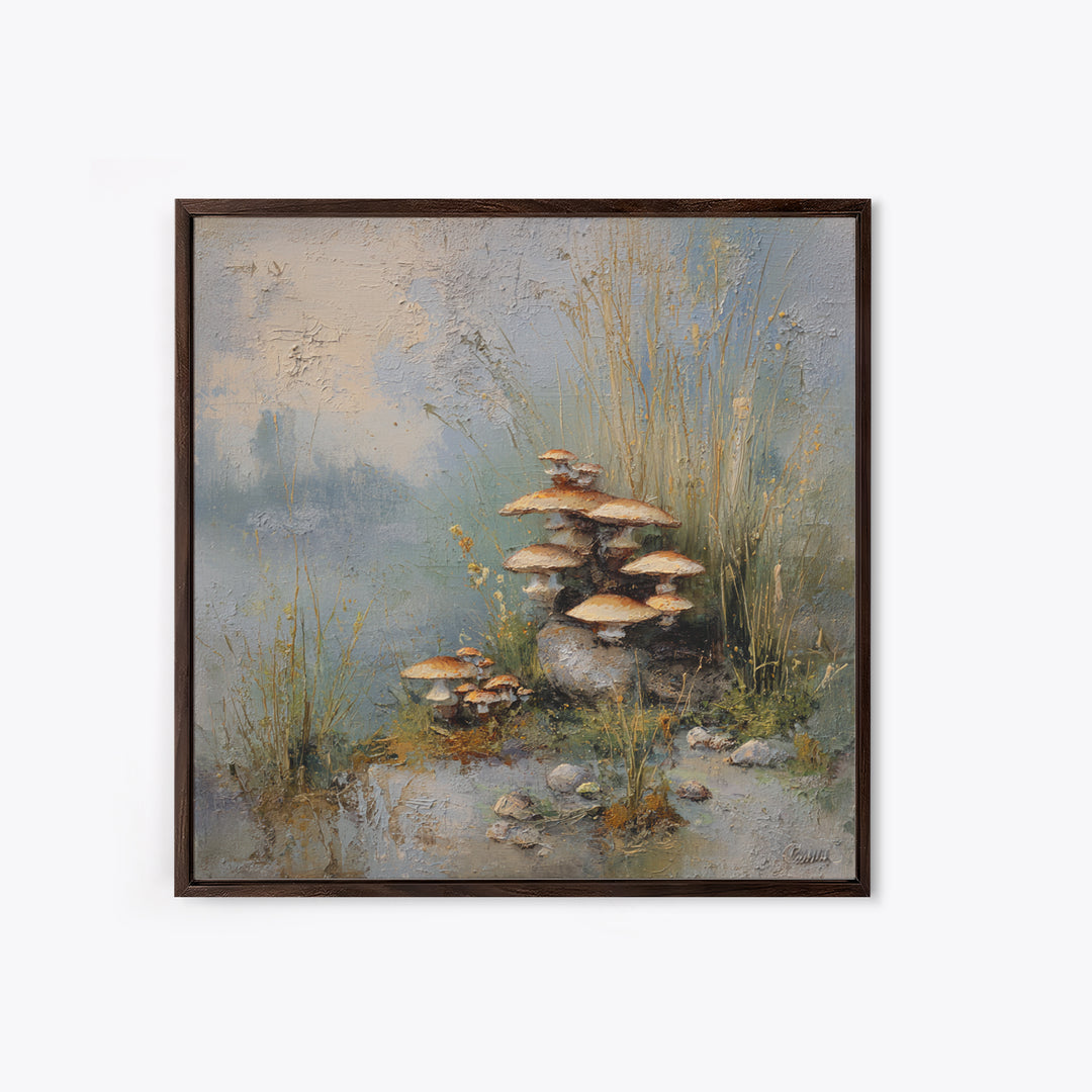 Mushroom Cluster in Enchanted Woodland Canvas Print, Nature Art, Watercolor Painting, Living Room Decor, Fine Art, Nature, NAT-1x1-31