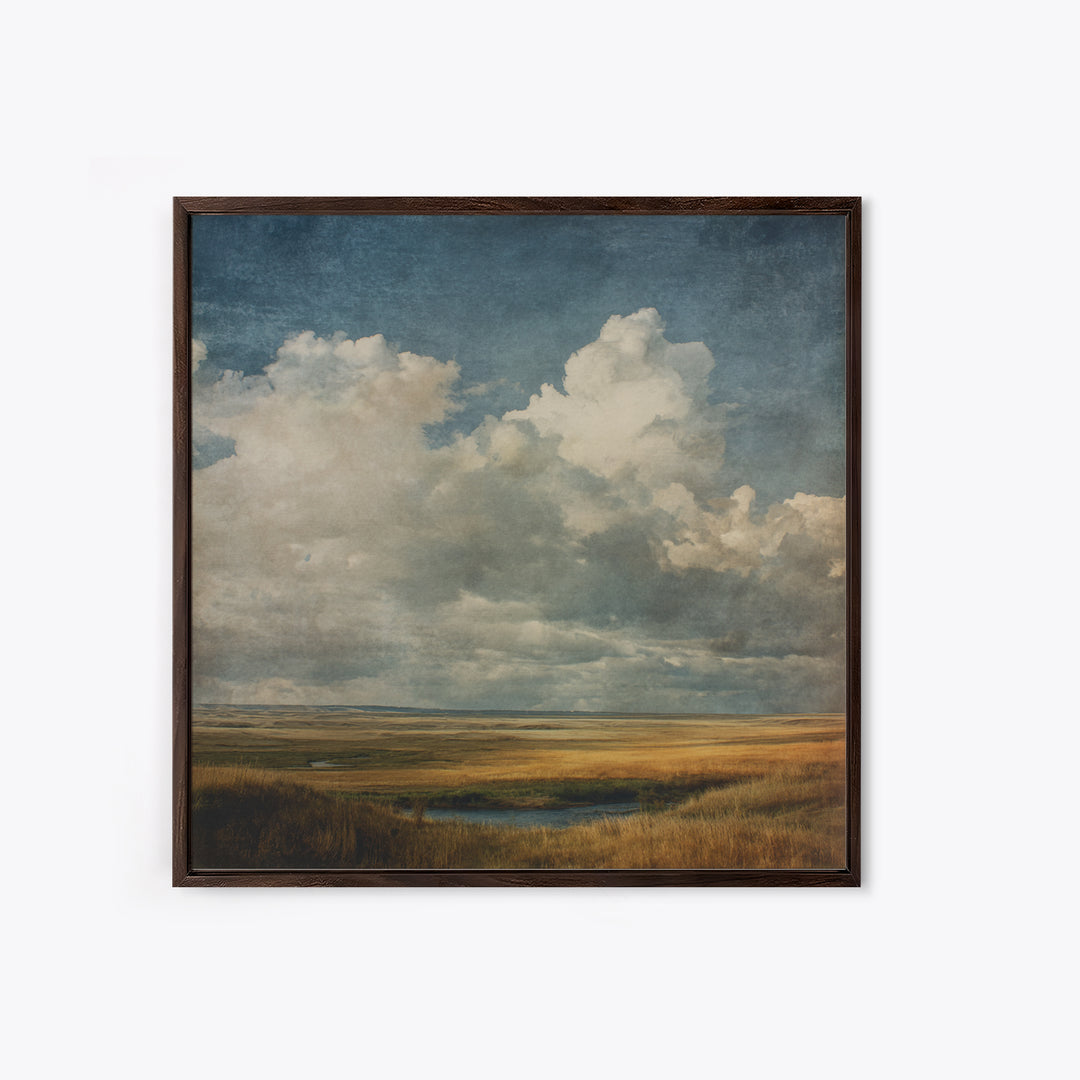 Storm Clouds over a Rolling Prairie Framed Canvas Print, Nature Art, Bird Wall Art, Living Room Decor, Fine Art, Nature, NAT-1x1-38