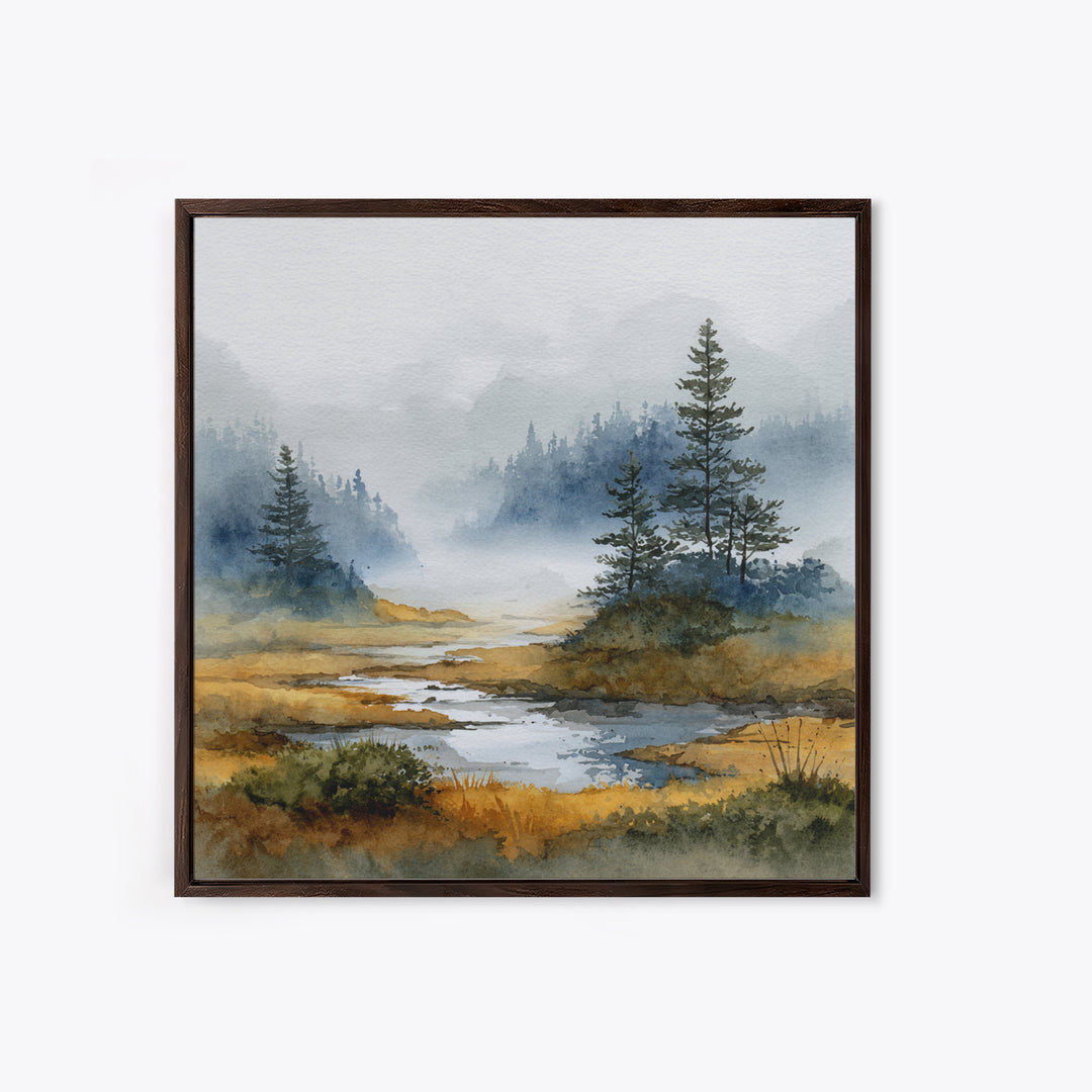 Moody Pine Forest Framed Canvas Print, Nature Art, Gallery Decor, Living Room Decor, Oil Painting, Nature, Contemporary Art, NAT-1x1-41