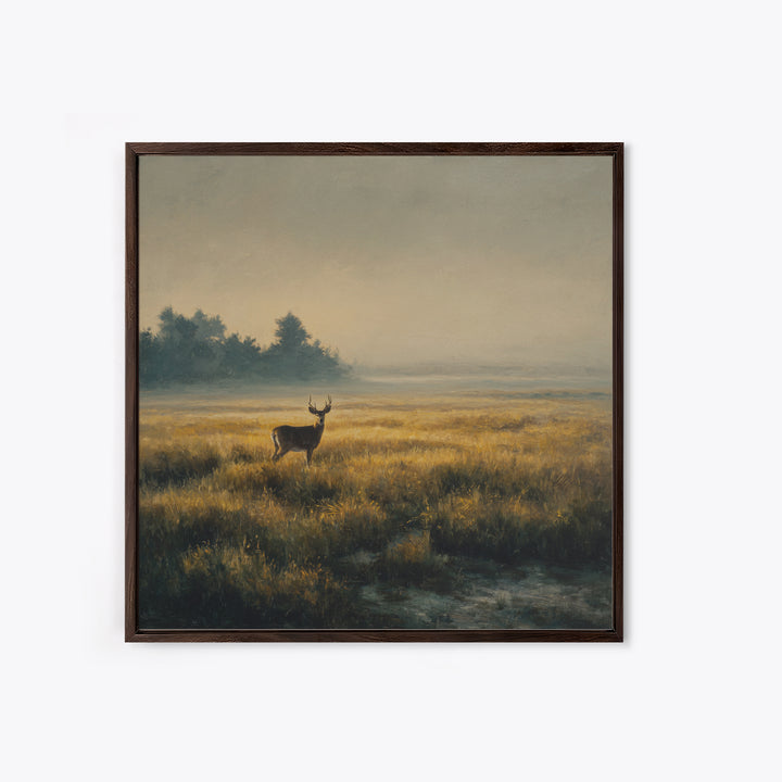Deer Standing in a Golden Field Framed Canvas Print, Nature Art, Floral, Living Room Decor, Fine Art, Nature, Moss Art, NAT-1x1-56