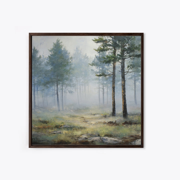 Moody Pine Forest Framed Canvas Print, Nature Art, Gallery Decor, Living Room Decor, Oil Painting, Nature, Contemporary Art, NAT-1x1-65